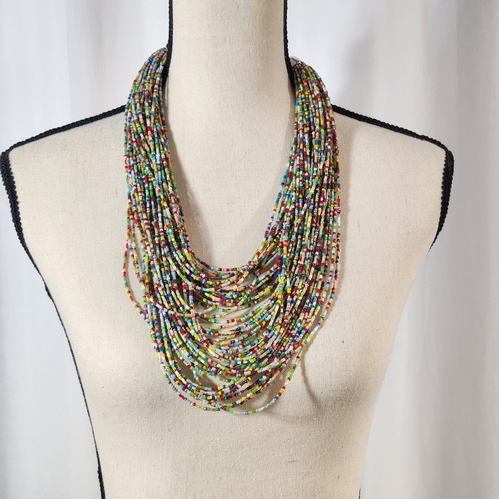 Eye Candy LA Layered Chunky Beaded Statement Necklace Multicolored Collar